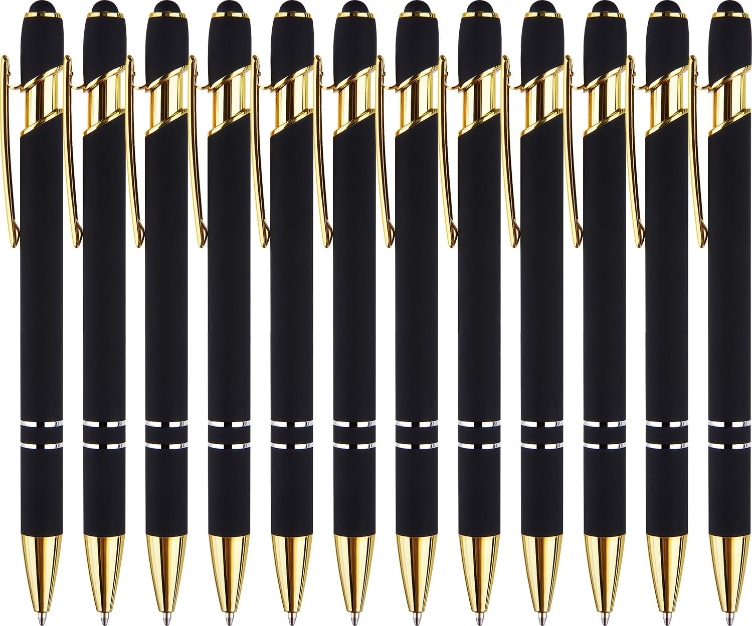 LINFANC 12 Pack Black Gold Ballpoint Pen with Stylus Tip, 1.0 mm Black Ink Smooth Writing Pens, Metal Stylus Pens for Touch Screens - Product Image