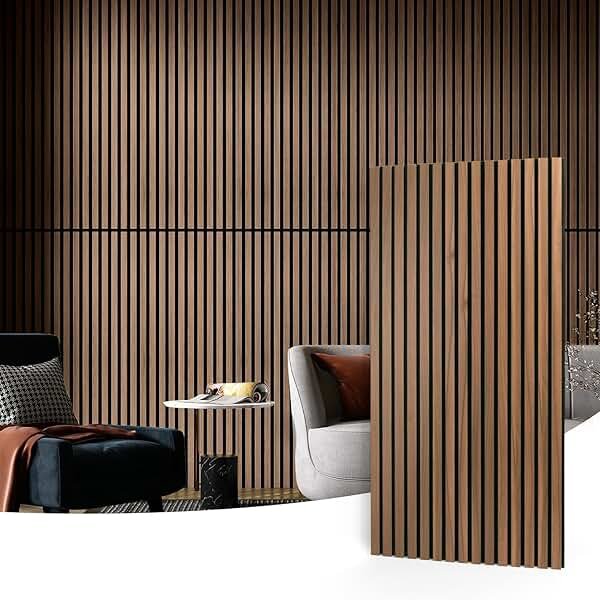 Art3d 2 Wood Slat Acoustic Panels for Wall and Ceiling - 3D Fluted Sound Absorbing Panel with Wood Finish - Walnut - Product Image