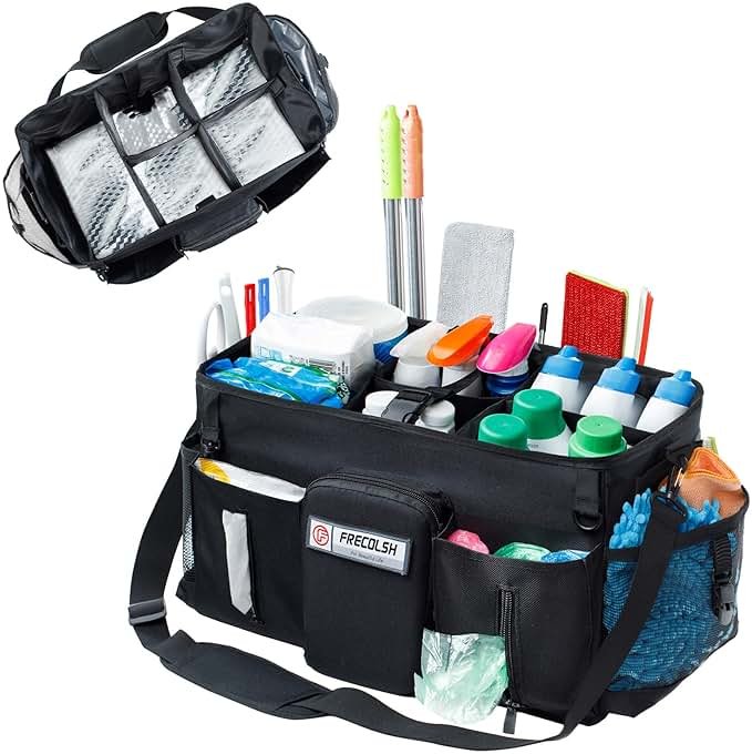 FRECOLSH Large Cleaning Supplies Organizer-Cleaning Caddy Organizer With Handles & Shoulder Strap-Cleaning Bags for Cleaning Suppliers-Housekeepers Wearable Cleaning Tote Upgraded - Product Image