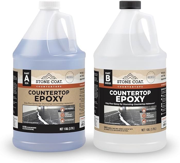 Stone Coat Countertops Clear Epoxy Resin Kit (2 Gallon) UV, Scratch and Heat Resistant, Food Safe, For Kitchen Countertop, Tabletop, Bar Top, Shower Walls, Wood Slabs, Other DIY Art Craft Projects - Product Image
