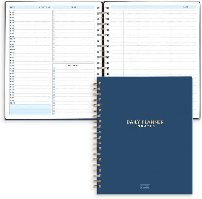 S&O Undated Daily Planner for Organization, Spiral Logbook with Hourly Schedule, Everyday Workbook Undated Diary- Routine To Do List Journal, Work Calendar Organizer Notebook, 200 Pages, 9” x 10.75” - Product Image