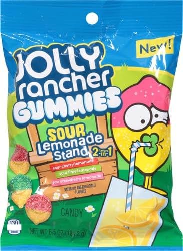 JOLLY RANCHER Gummies 2 In 1 Sour Lemonade Stand Flavors Peg Bag (Sour Cherry Lemonade, Sour Lime Lemonade and Sour Strawberry Lemonade) 6.5Oz - Product Image