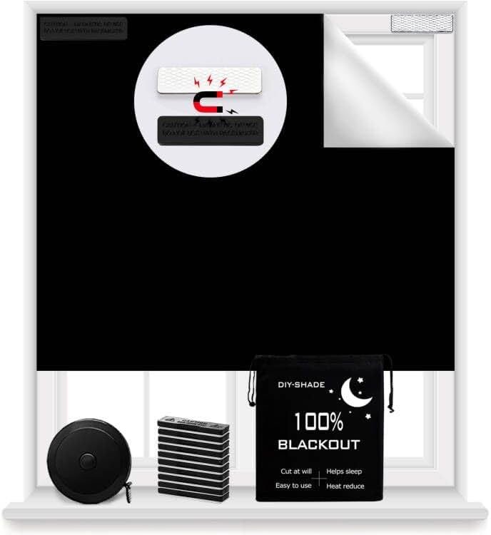 100% Blackout Blind Magnetic Blackout Window Cover 118 x 57Inch,Black Out Curtains with Strong Magnet No Drill Cuttable Window Shades for Bedroom,Nursery,Rv,Media Room - Product Image