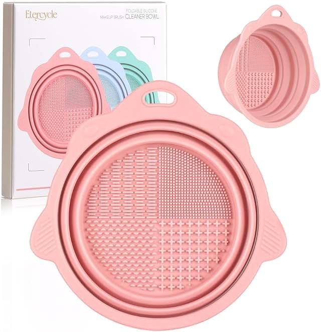Foldable Silicone Makeup Brush Cleaner Bowl - Etercycle Portable Cleaning Tool for Brushes, Powder Puffs, and Sponges (Pink) - Product Image