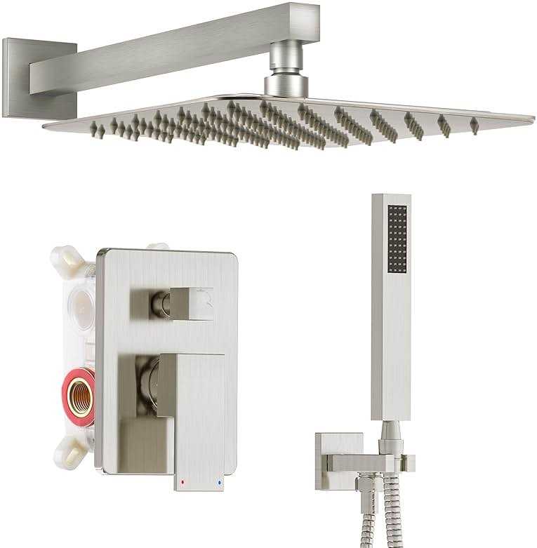 Alesco Shower System, Brushed Nickel Shower Faucet Set with 10-Inch High-Pressure Rainfall Showerheads and Handheld Spray combo, Showerfixture Include Valve and Trim Kit, Brushed Nickel - Product Image
