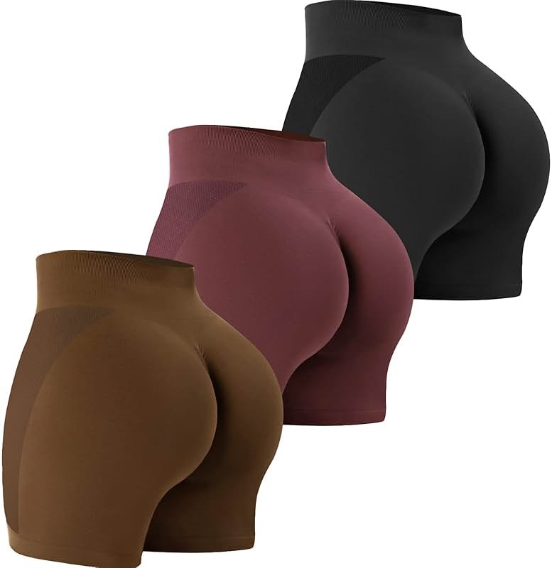 VVX 3 Piece Workout Shorts Womens Seamless High Waist Butt Lifting Scrunch Yoga Gym Shorts - Product Image