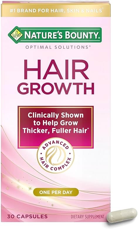 Nature's Bounty Optimal Solutions Hair Growth Supplement with Biotin, Hair Growth Vitamins with Biotin Silicon & Arginine, 1 Per Day, 30 Capsules, One Month Supply - Product Image