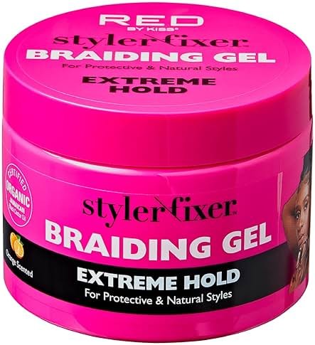 Red by Kiss Braiding Gel Extreme Hold Styler Fixer for Box Braids & Cornrows, Hydrating, Conditioning, Long-Lasting Frizz Control, 4C Moisturizing, Nourishing High Shine (6 fl. oz.) - Product Image