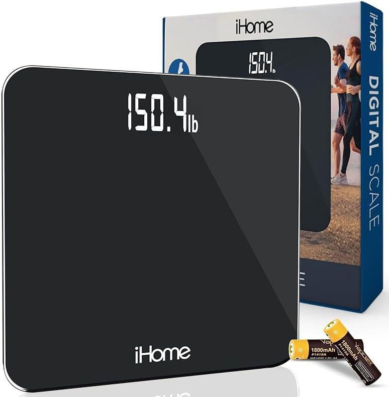 iHome Digital Scale, Bathroom Scale, Batteries Included, Scale Body Weight, Weight Scale, Bathroom Scales for Weight, Digital Scales for Body Weight (Black) - Product Image