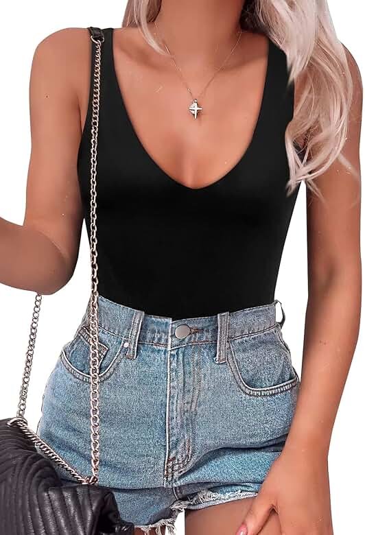 SAUNGKUAI Women's Bodysuit Plunge Deep V Neck Backless Sleeveless Going Out Tank Tops Thong Body Suits Leopard - Product Image