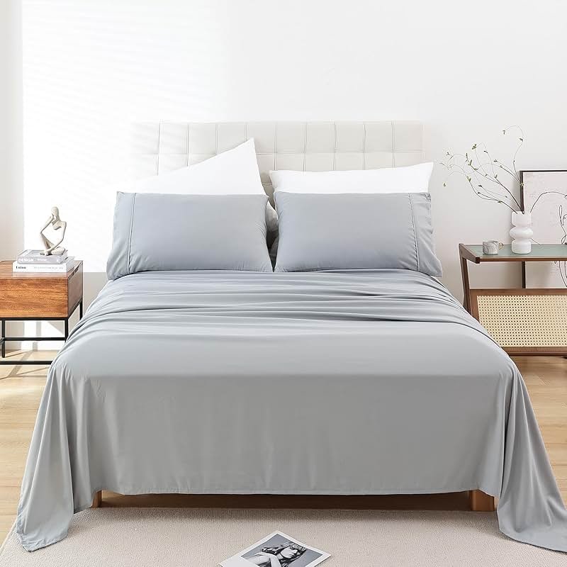 Whitney Home Textile King Sheet Set - 4 Piece Bed Sheets for King Size Bed, Extra Soft Breathable, Deep Pocket Hotel Luxury Cooling Sheets, Wrinkle Free Oeko-Tex, Grey - Product Image