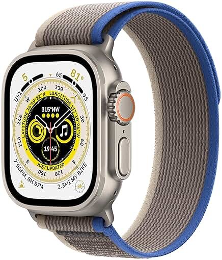 Apple Watch Ultra [GPS + Cellular 49mm] Titanium Case with Blue/Gray Trail Loop, M/L (Renewed) - Product Image