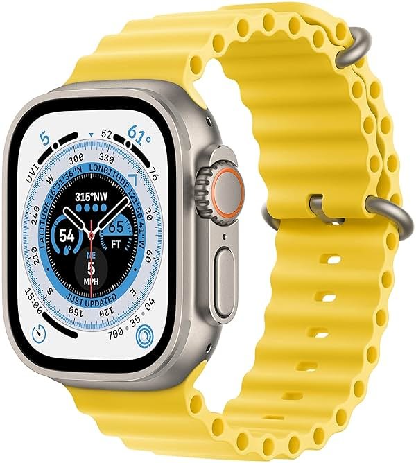 Apple Watch Ultra [GPS + Cellular 49mm] Titanium Case with Yellow Ocean Band, One Size (Renewed) - Product Image