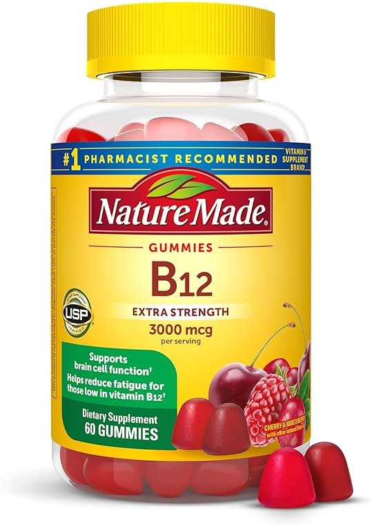 Nature Made Extra Strength Vitamin B12 Gummies 3000 mcg per serving, B12 Vitamins for Energy Metabolism Support, 60 Gummy Vitamins, 30 Day Supply - Product Image