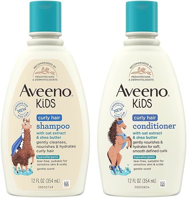 AVEENO BABY Kids Curly Hair Shampoo and Conditioner Set, 12 fl. Oz each with Oat Extract & Shea Butter, Hydrating, Hypoallergenic, Moisturizing for Defined Curls, Gentle for Kids' Developing Hair - Product Image