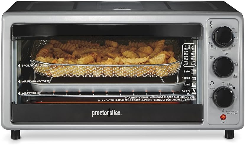 Proctor Silex Simply-Crisp Air Fryer Toaster Oven Combo with 4 Functions Including Convection, Air Fry, Bake & Broil, Fits 6 Slices or 12” Pizza, Auto Shutoff, Black (31275) - Product Image