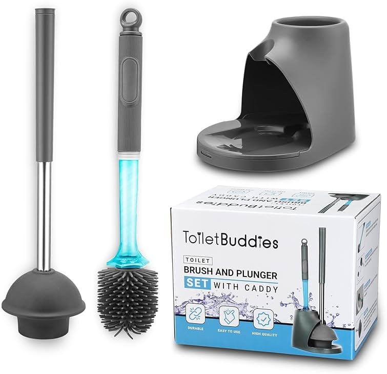 ToiletBuddies Toilet Brush & Plunger Set - Toilet Bowl Brush and Holder, Refillable Liquid Dispenser Brush - 2 in 1 Silicone Toilet Brush & Plunger Set for Bathroom - Product Image