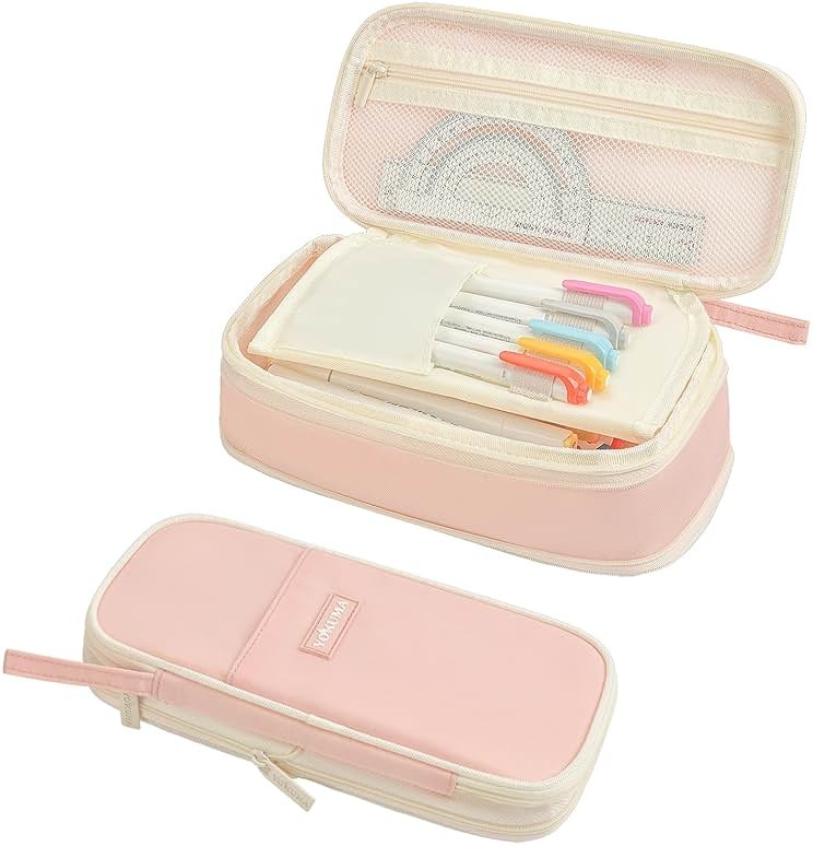 YOKUMA Pencil Case Cute Pencil Pouch for Girls Big Capacity Pen Bag Box, Kawaii Aesthetic College School Supplies for Student Teen Adults Preppy, Pink - Product Image