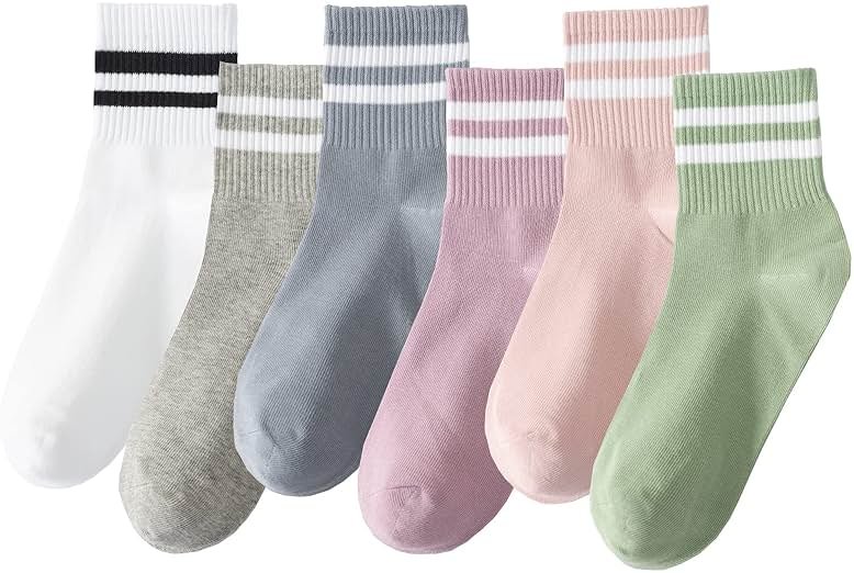 Digoon 6 Pairs Fashion Striped Athletic Socks for Women,Casual Cute Vintage Crew Socks,All Season Socks for Women - Product Image