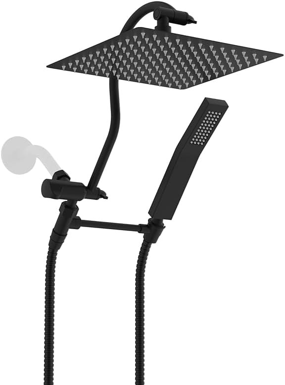 Hibbent All Metal cUPC Certified Shower Head, 10'' High Pressure Rainfall Showerhead Combo, Handheld Shower Wand, 12'' Adjustable Extension Arm, 4-Spray, 71'' Hose, Brass Shower Holder, Matte Black - Product Image