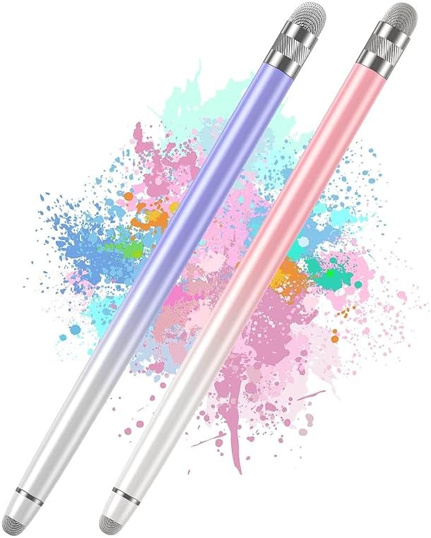 Bopomofo 2PCS Stylus Pens for Touch Screens,Stylus Pen for iPhone/iPad/Tablet Android/Microsoft Surface,Compatible with Touch Screens(White Pink/White Purple) - Product Image