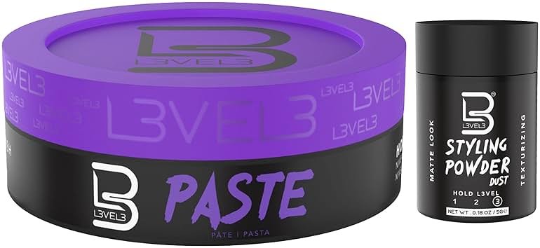 L3 Level 3 Hair Paste for Men - Long Lasting Hold Hair Styling Paste with Matte Finish - Adds Volume, Texture & Definition - Keratin Infused (Sample Powder Included) - Product Image
