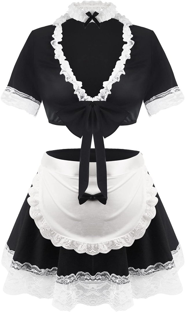 paloli Maid Outfit For Women, Maid Costume With Lace Apron, Fancy Halloween Dress Cosplay Lingerie Set - Product Image