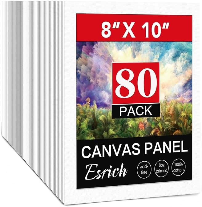 ESRICH 8x10 Canvas for Painting, 80 Pack Blank Painting Canvas, Primed Cotton Canvas Boards for Painting for Oil Paint, Watercolor, Acrylic Paint, Gouache and Tempera. - Product Image