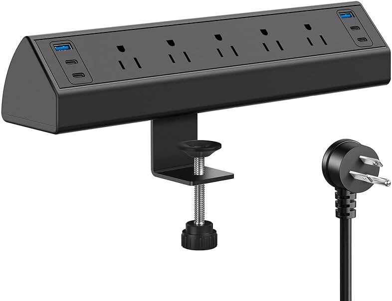Jgstkcity Desk Clamp Power Strip USB C,40W Total Fast Charging Station,4 PD 20W USB C Ports,Desk Edge Mount Surge Protector,5 Outlets,Fit 1.96" Tabletop Edge,ETL Listed - Product Image