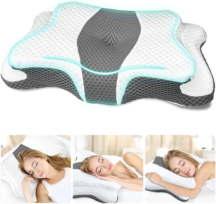CHxxy Memory Foam Pillows, Cervical Pillow for Neck and Shoulder Pain Relief, Ergonomic Contour Bed Pillow, Soft for Side Sleep Stomach Sleeping and Back Sleeper-Queen Size&Grey - Product Image