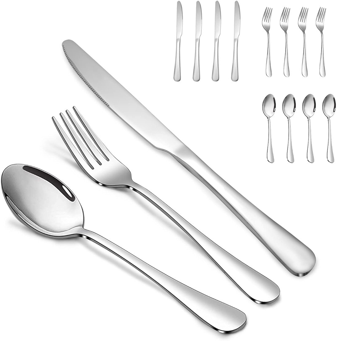 Silverware Set,SANTUO Stainless Steel Knives Spoon Forks Set for Home, Kitchen and Restaurant, Mirror Polished& Dishwasher Safe (12pcs-Silverware set) - Product Image