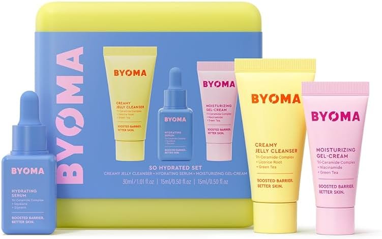 BYOMA So Hydrating Set - Barrier Repair Skincare Set - Creamy Jelly Cleanser, Hydrating Face Serum & Ceramide Face Moisturizer for Dry Skin - Anti Wrinkle, Alcohol Free Skin Care - 30ml, 15ml, 15ml - Product Image