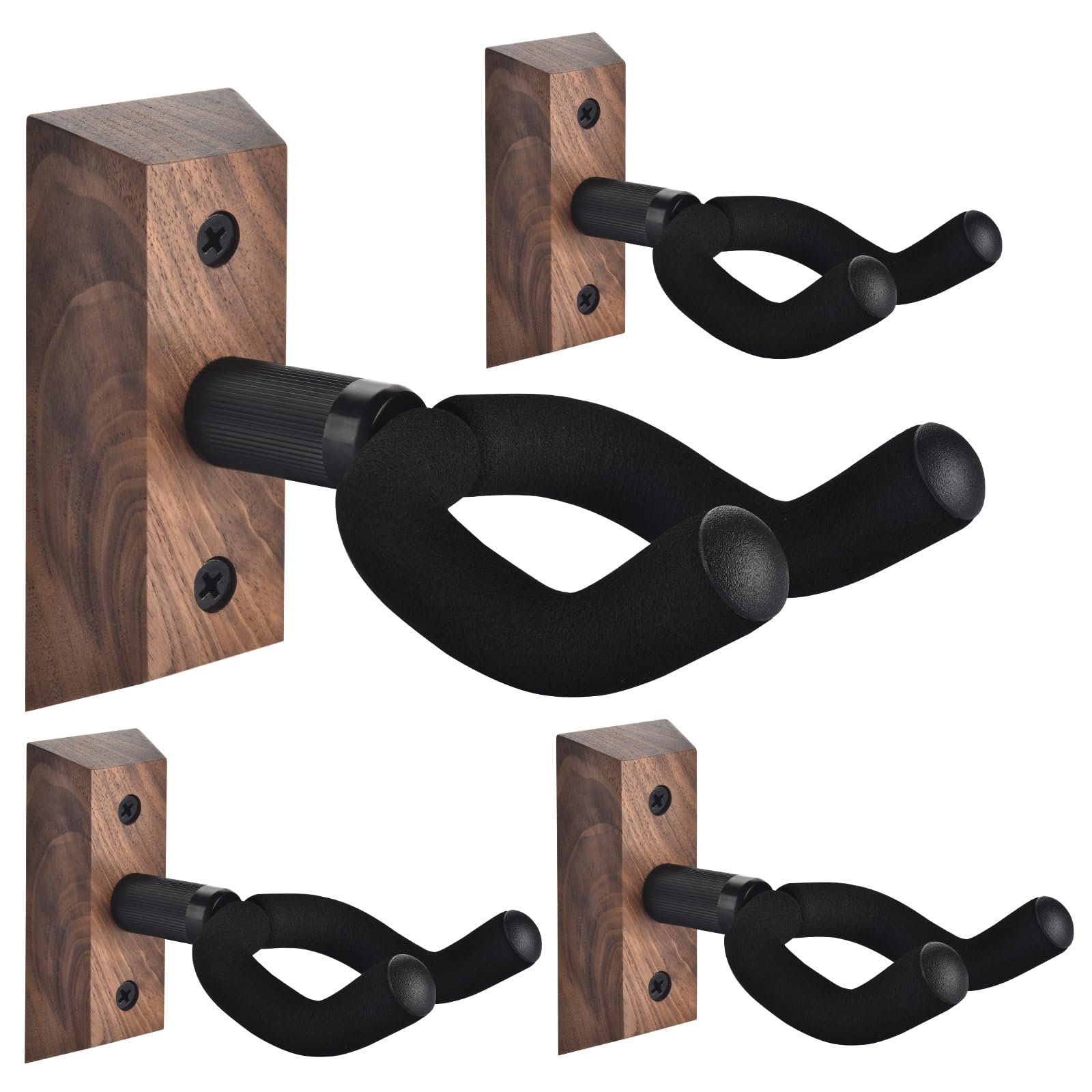 DOMMI Guitar Wall Mount 4 Pack, Guitar Holder with Rotatable Soft Guitar Hook for All Size Guitars, Hardwood U-Shaped Guitar Hanger Wall Mount for Acoustic, Electric Guitar, Bass, Black Walnut - Product Image