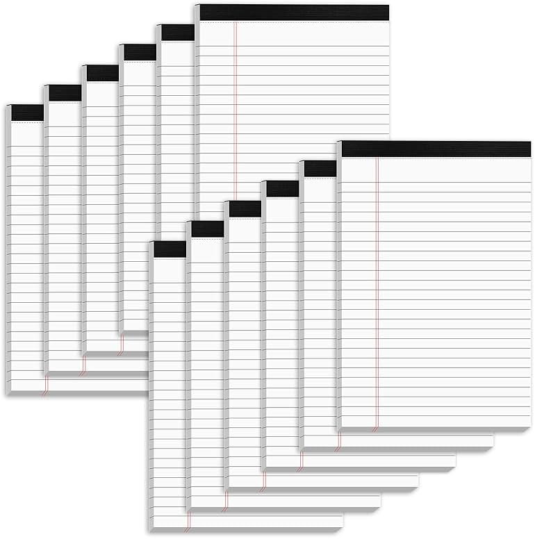 Nichela 5" x 8" Note Pads 12 Pack of Legal Pads 30 Sheets Notepad College Ruled Small Writing Pads Perforated Pages Paper Pads 80GSM Heavyweight Paper Note Pads for Home, Office, or School - Product Image