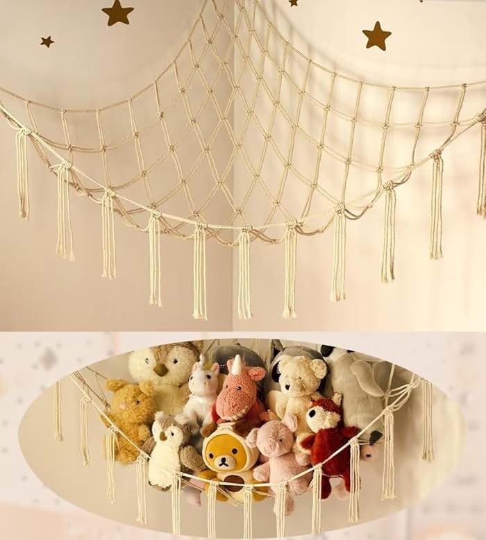 Stuffed Animal Storage Hammock or Net Corner - Large Toy Hammock Net for Stuffed Animals Room Decor - Cute Stuff Animal Organizer Plush Holder - Kids Baby Nursery Essentials Wall Bedroom Home Decor - Product Image