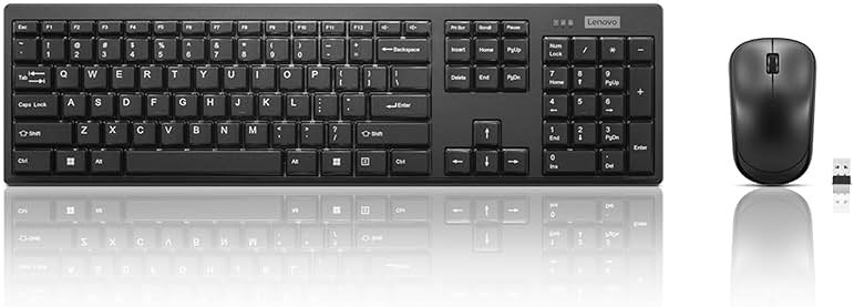 Lenovo 100 Wireless Keyboard and Mouse Combo – Cordless Set with Spill Resistant Quiet Keys – 3-Zone Keyboard - Ambidextrous Mouse – Compact Design – Wireless USB -Black - Product Image