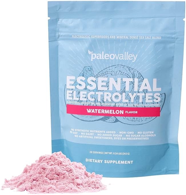 Paleovalley Essential Electrolytes Powder - Full Spectrum Watermelon Electrolyte Powder for Hydration, Energy and Muscle Recovery - No Sugar Added - 30 Servings - Product Image