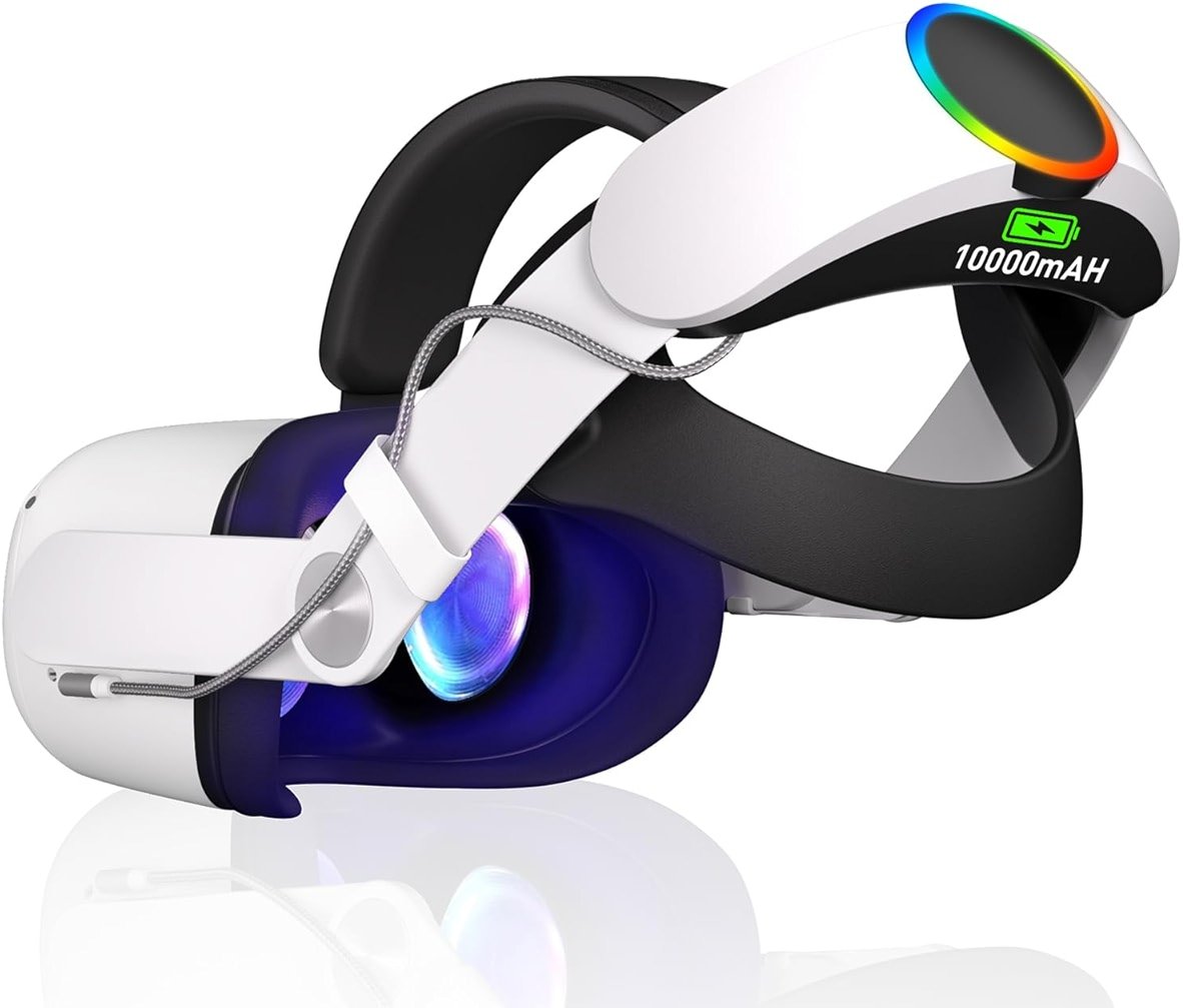 RGB Head Strap with Battery for Meta/Oculus, 10000mAh Battery Pack for Extended 8H of Playtime, Fast Charging VR Power (Meta/Oculus 2, Mac、PC) - Product Image