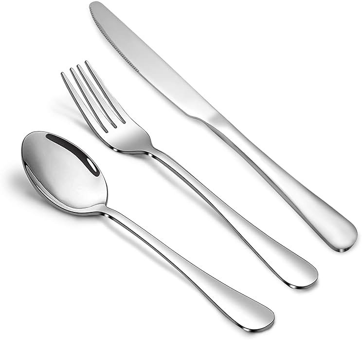 Silverware Set,SANTUO Stainless Steel Knives Spoon Forks Set for Home, Kitchen and Restaurant, Mirror Polished& Dishwasher Safe (18pcs Silverware set) - Product Image