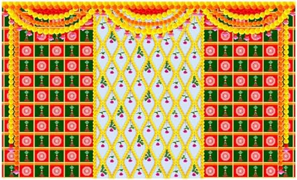 SATVIK 8 x 5 Feet - Printed Pooja Backdrop Cloth Decoration, Polyester Fabric for Home Ceremony and Festival Setup - Product Image