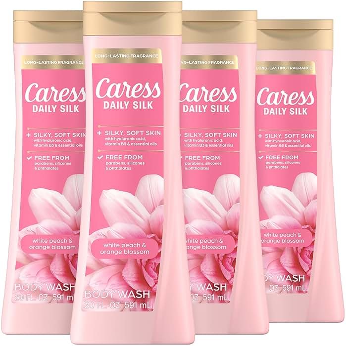 Caress Body Wash for Women, Daily Silk White Peach & Orange Blossom, Shower Gel Body Wash Moisturizing for Noticeably Silky, Soft Skin, 20 fl oz, 4 Pack - Product Image