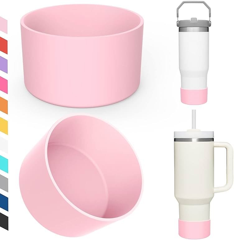 Airboat Upgrade 2PCS Protective Silicone Boot Bumper for Stanley Quencher Adventure 40oz 30oz IceFlow 20oz 30oz Tumbler, Water Bottle Bottom Sleeve Cover Accessories for Stanley Mug Cup(Pink) - Product Image