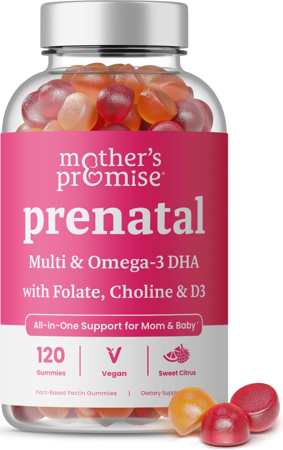 Prenatal Vitamin Gummies with DHA | Vegan Prenatal Vitamins for Women with Omega 3, Methylfolate, Choline & D3, Pregnancy Vitamins for Fetal Development | Gummy Multivitamin Supplement, 120 Count - Product Image