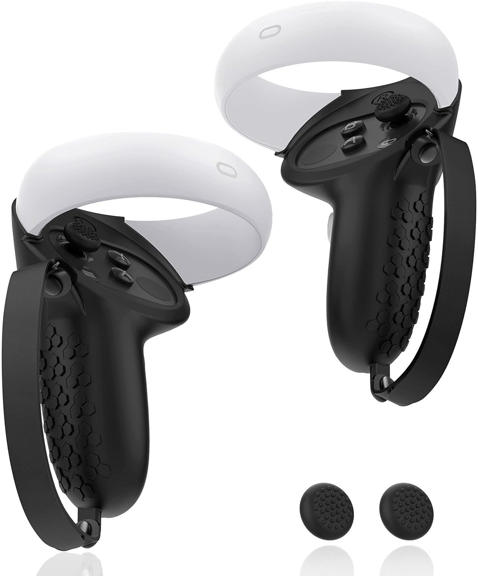 AMZDM Controller Grip for Oculus Quest 2 Accessories Grips Cover for VR Touch Controllers Covers Protector with Non-Slip Thumb Grips 1Pair Black - Product Image