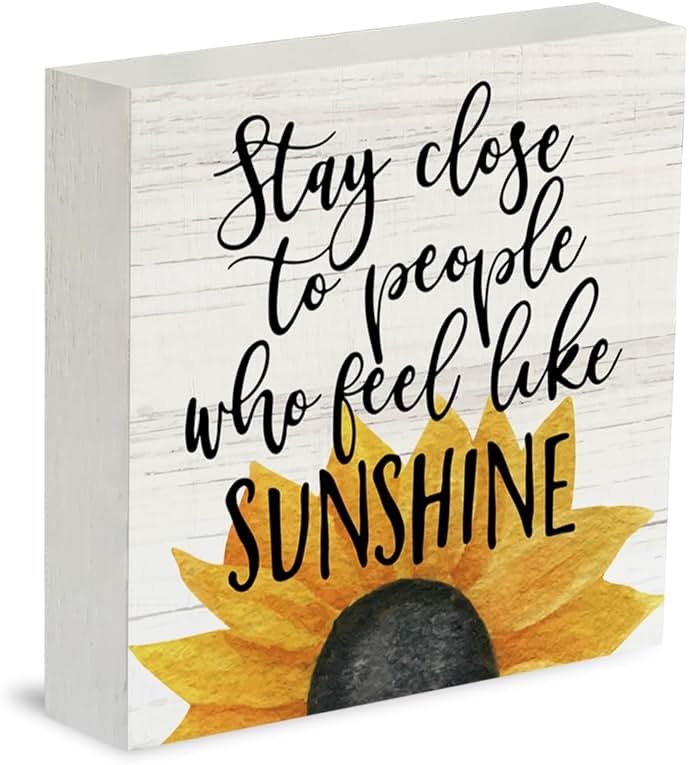 Farmhouse Sunshine Sunflower Wooden Box Sign Rustic Country Sunflower Box Sign Wood Sign Decor Summer Square Wood Sign Home Desk Tabletop Shelf Decor 5 x 5 - Product Image