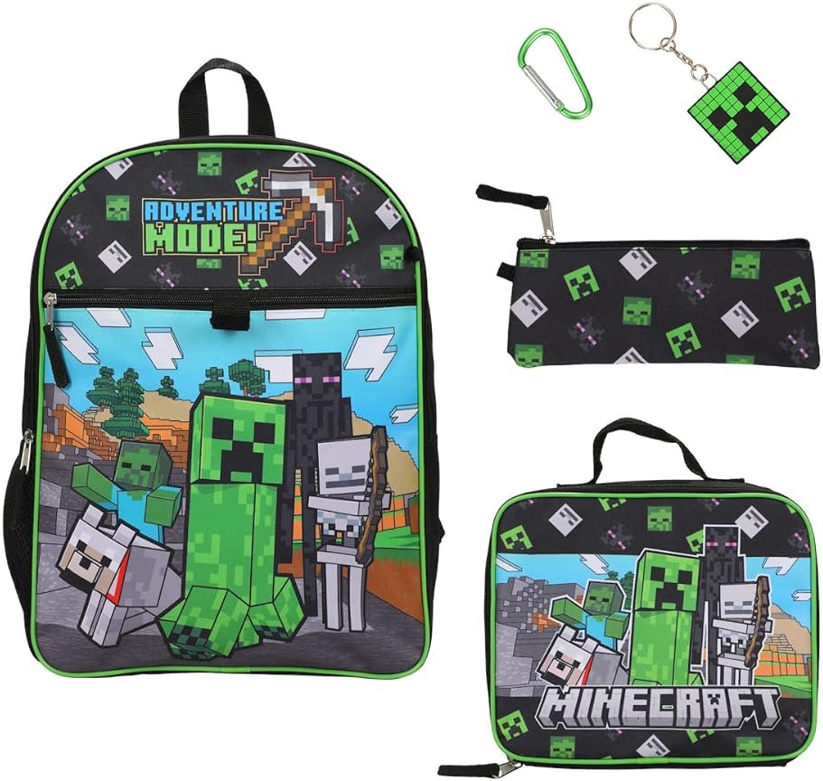 BIOWORLD Unisex Minecraft Adventure Mode 5-Piece Backpack set (Little Kid/Big Kid), Green, One size - Product Image