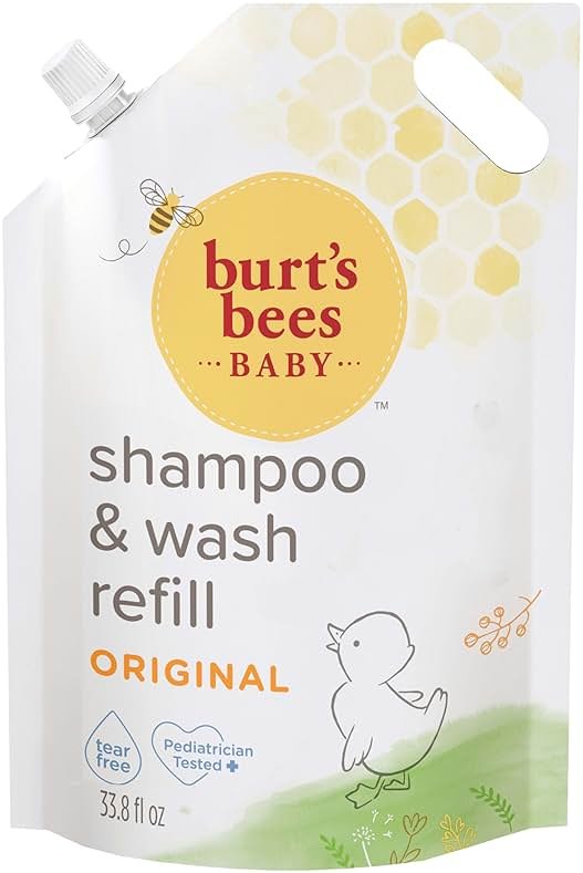 Burt's Bees Baby Shampoo and Baby Wash Refill, Original, Plant-Based Formula, Tear-Free, Pediatrician-Tested, Natural Origin, Gently Cleans Sensitive Skin and Hair, 33.8 Fl Oz - Product Image