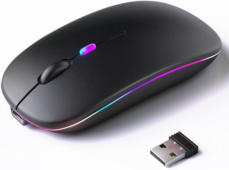 KANMABPC Wireless Bluetooth Mouse – Rechargeable, Silent, Dual Mode (Bluetooth 5.2 & USB) with LED Lights – Portable for Laptop, Desktop, & Tablet(Black) - Product Image
