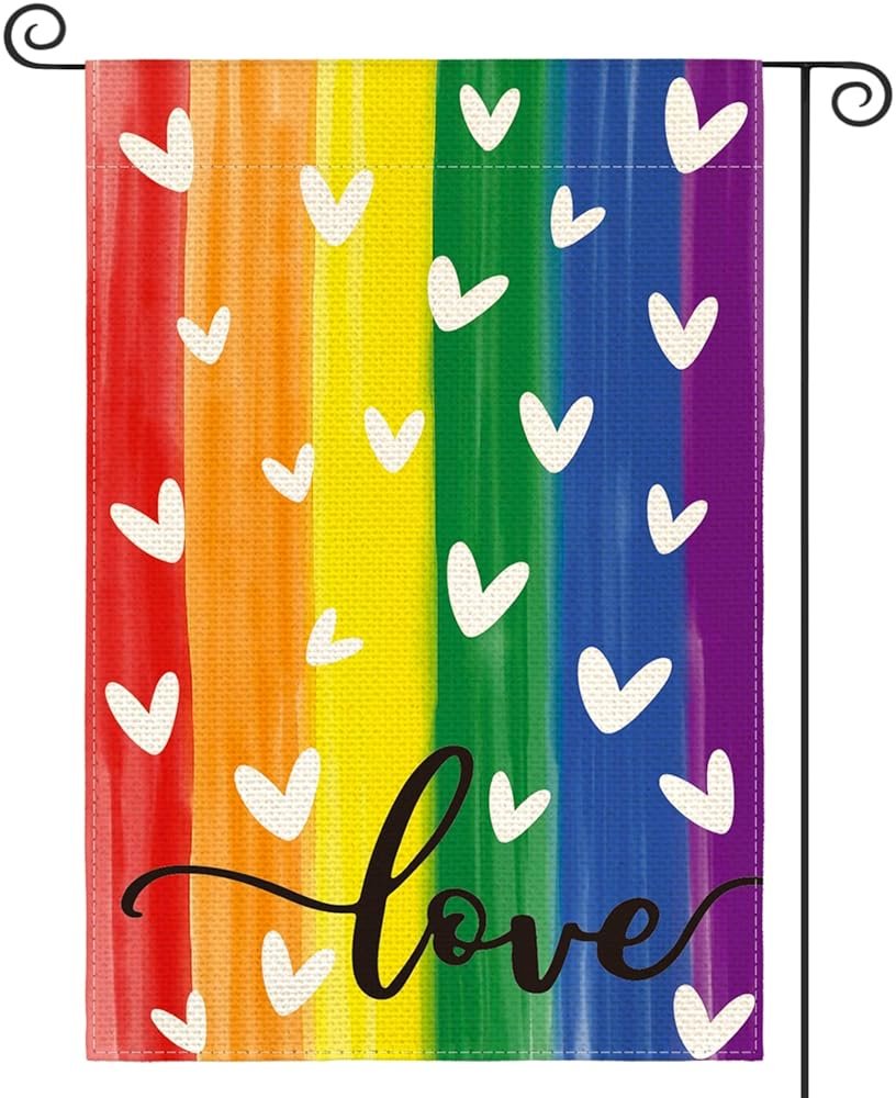 AVOIN colorlife Pride Love Heart Rainbow Garden Flag 12x18 Inch Double Sided Outside, LGBTQ+ Progress Community Gay Lesbian Transgender Bisexual Yard Outdoor Decoration - Product Image