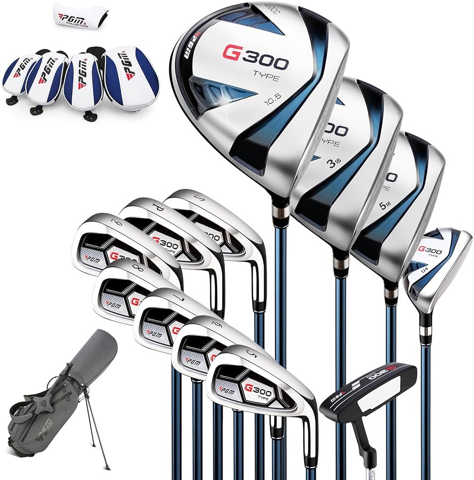 PGM Men’s Complete Golf Club Set – Titanium Driver, Draw-Biased Hybrid, High-Strength Irons, Forgiving Putter, Stand Bag with 5 Headcovers - Product Image